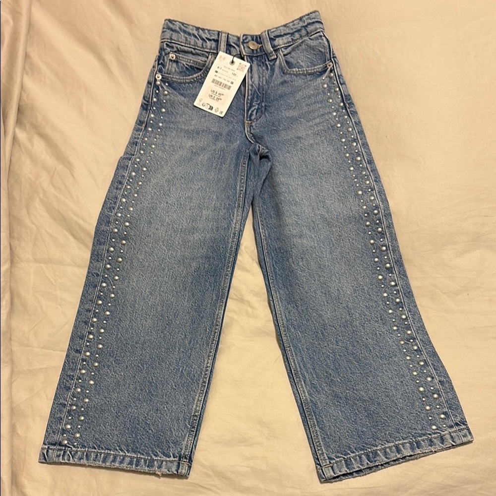 Zara Kids Blue Denim Jeans with Studded Accents